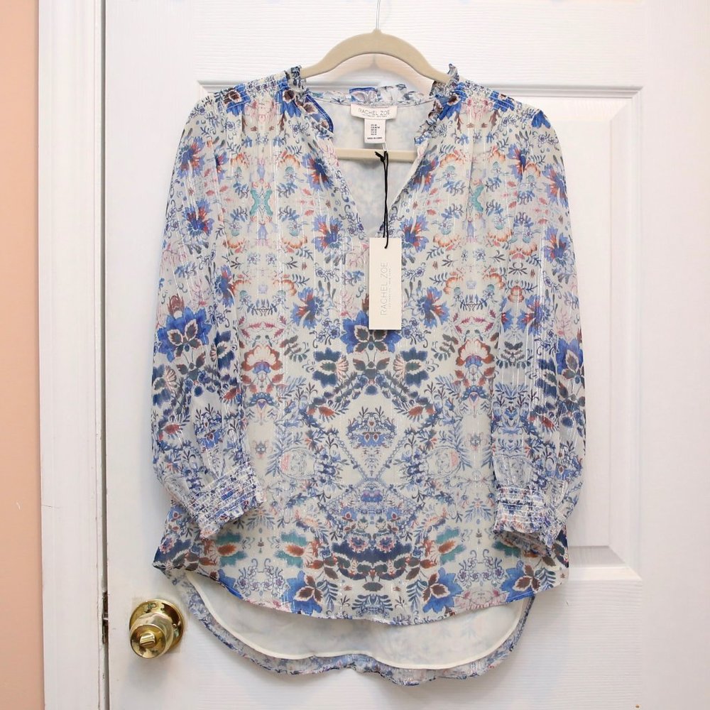 Rachel Zoe Peasant Sheer and Shimmery Blouse (M)